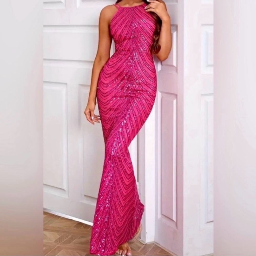 Sequin Halter Neck Maxi Dress